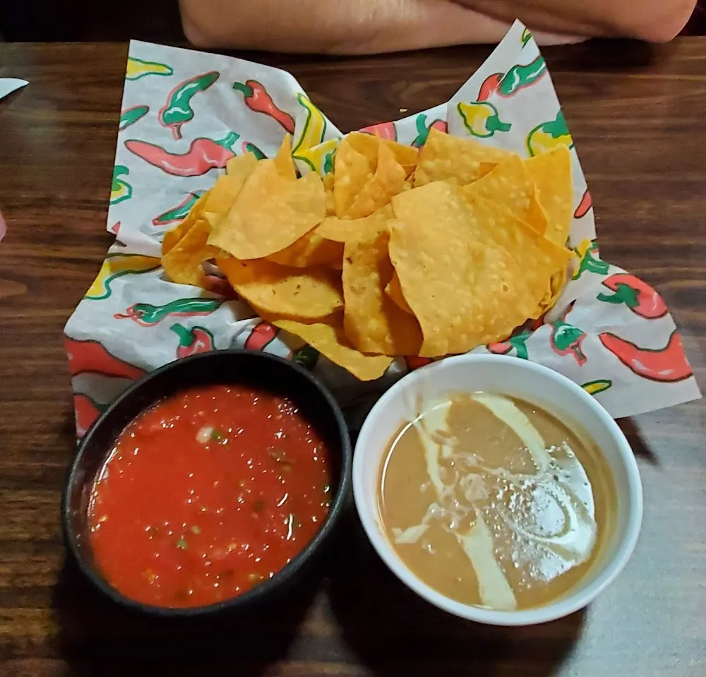 Chips Salsa and Bean Dip